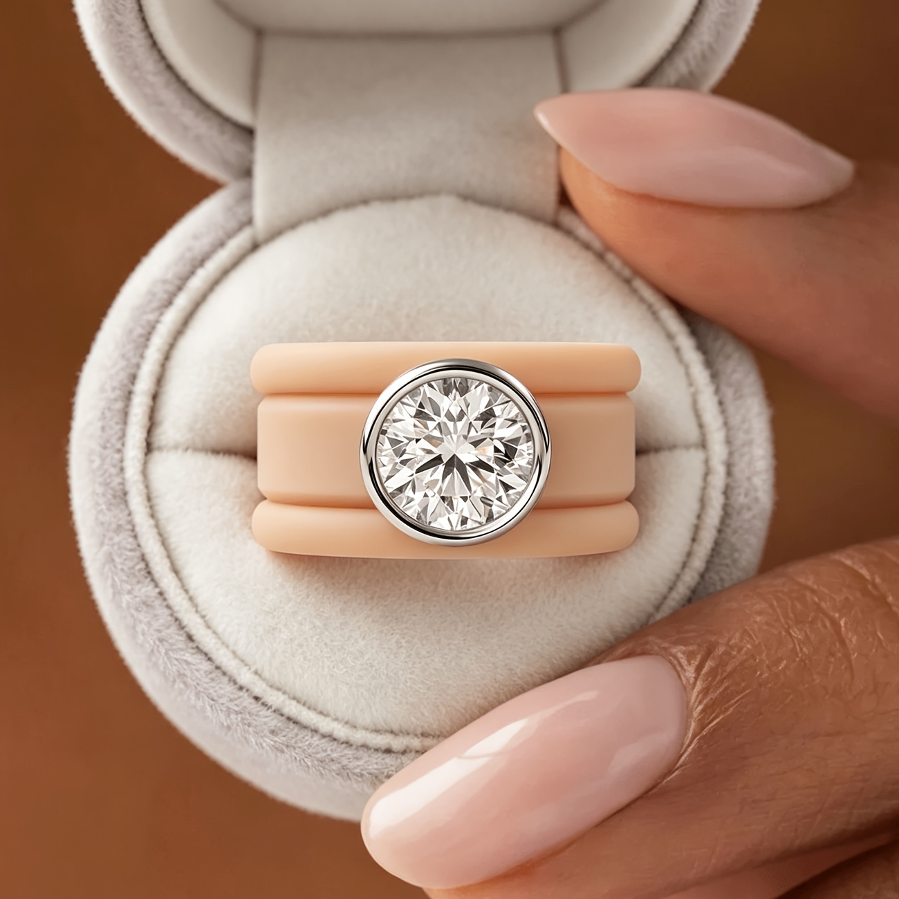 3pc 14K Golden Plated Khaki Silicone Stackable Engagement Ring Set